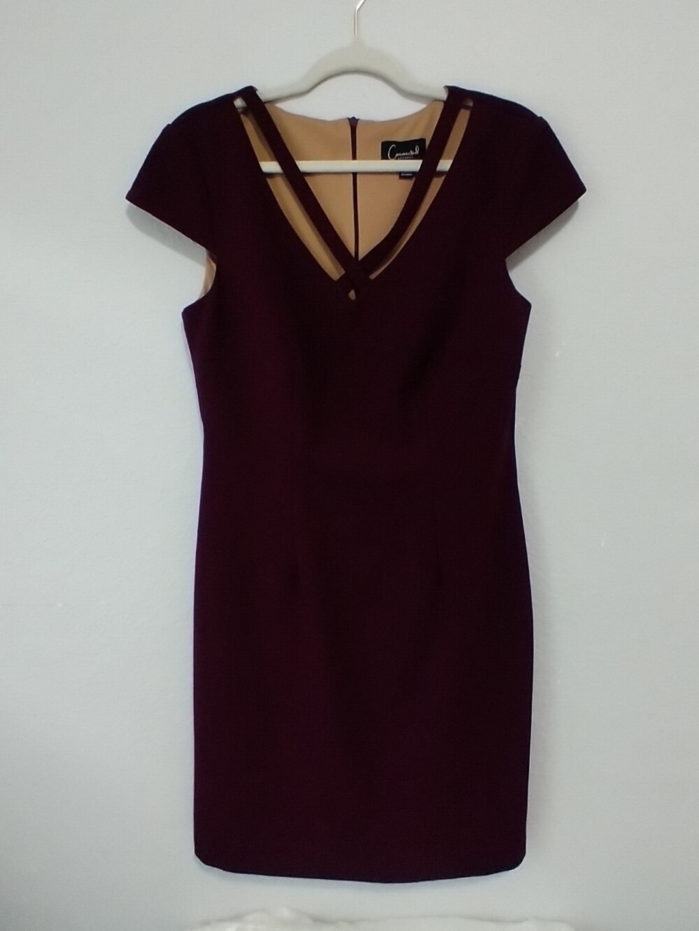 connected apparel Plum Cap-Sleeve Midi Sheath Dress - Deep Plum